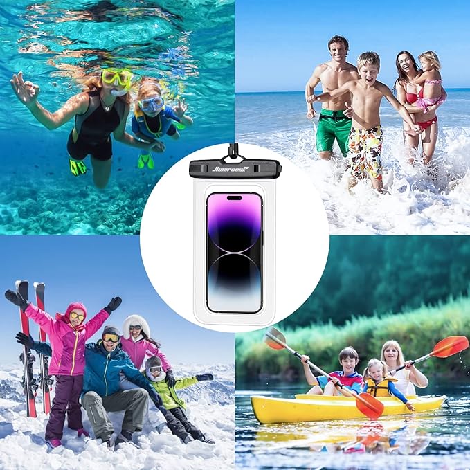 Hiearcool Waterproof Phone Pouch, Waterproof Phone Case, IPX8 Cellphone Dry Bag Compatible for iPhone 17 16 15 14 13 Pro Max Plus Cellphone Up to 8.3", Beach Essentials for Travel-Clear-4Pack