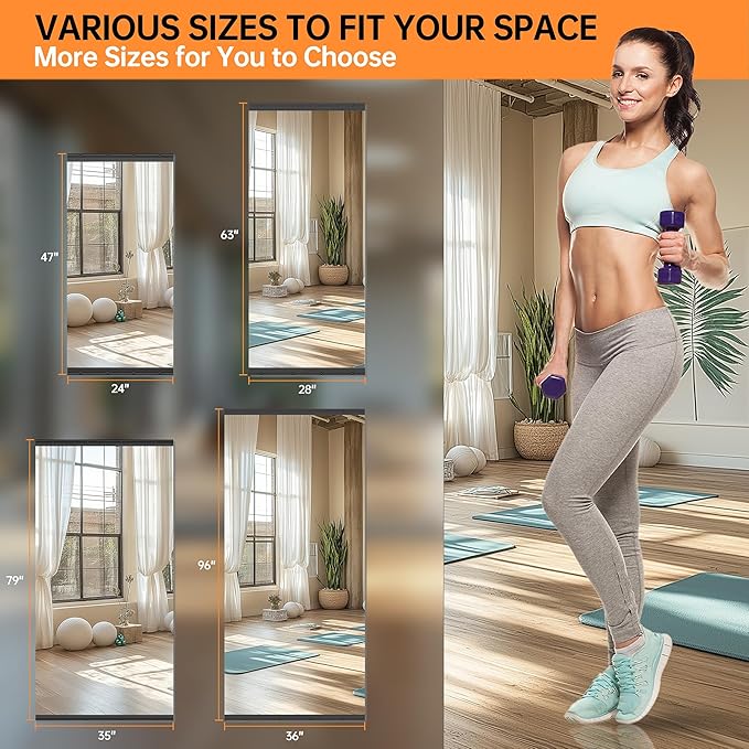 Hasipu 71''x36'' Home Gym Mirror Large Full Length Wall Mounted Full Body Mirror for Yoga Dance Fitness Exercise Studio Bedroom Garage, Frameless Tempered Glass Workout Mirrors Black Rectangular