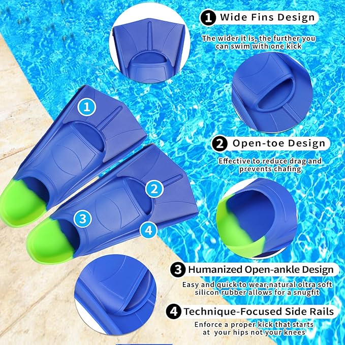 Kids Swim Fins,Short Comfortable Flippers for Lap Swimming and Training for Child,Girls,Boys,Beginners