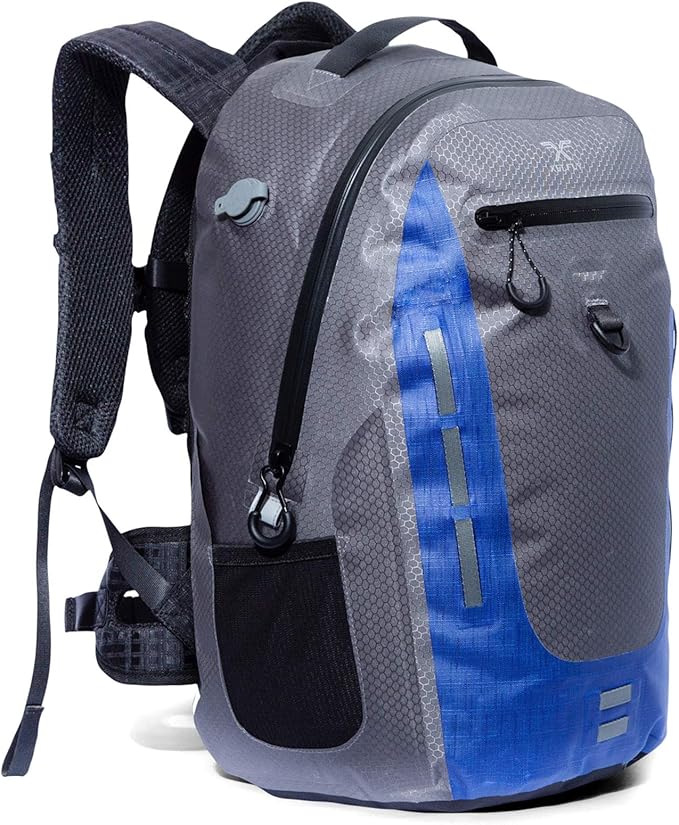 Submersipack Waterproof Backpack - Submersible, Inflatable, Floating TPU Coated Durable Nylon Dry Bag with Airtight Zipper for Kayak, Fishing, Boating, Hiking, Paddle Board (Deep Blue, 25L)