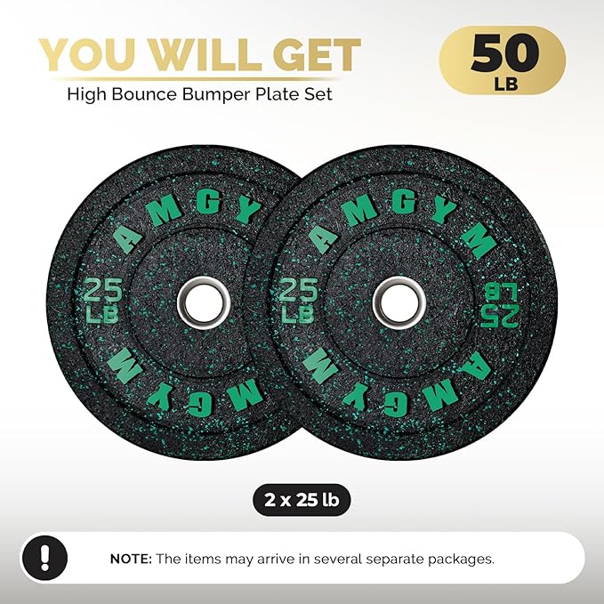 2 Inch Bumper Plates，10-500lbs，Barbell Rubber Olympic Weight Plates Set for Home Gym, Strength Training & Weight Lifting, Multiple Options Colors