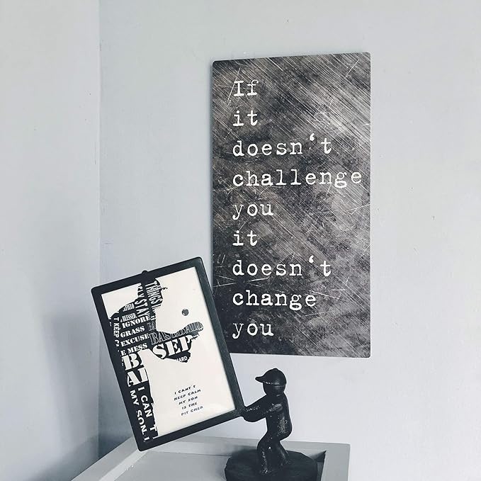 NIKKY HOME Gym Exercise Art Workout Room Decor Fitness Sign Inspirational Sports Themed Metal Wall Plaque with Quote, If It Doesn't Challenge You It Doesn't Change You