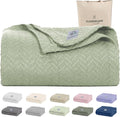 Cloud Scape Linen 100% Cotton Blanket King Size for Bed – Lightweight Summer Blanket, Herringbone Weave,fits California King Size Bed, 92x108,Seafoam Green