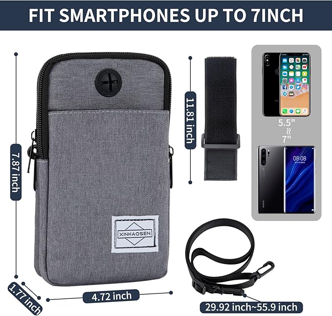 Cell Phone Purse Waist Pack Bag Travel Crossbody Bag Wristband Sport Armband Wallet with Removable Shoulder Strap (Black)