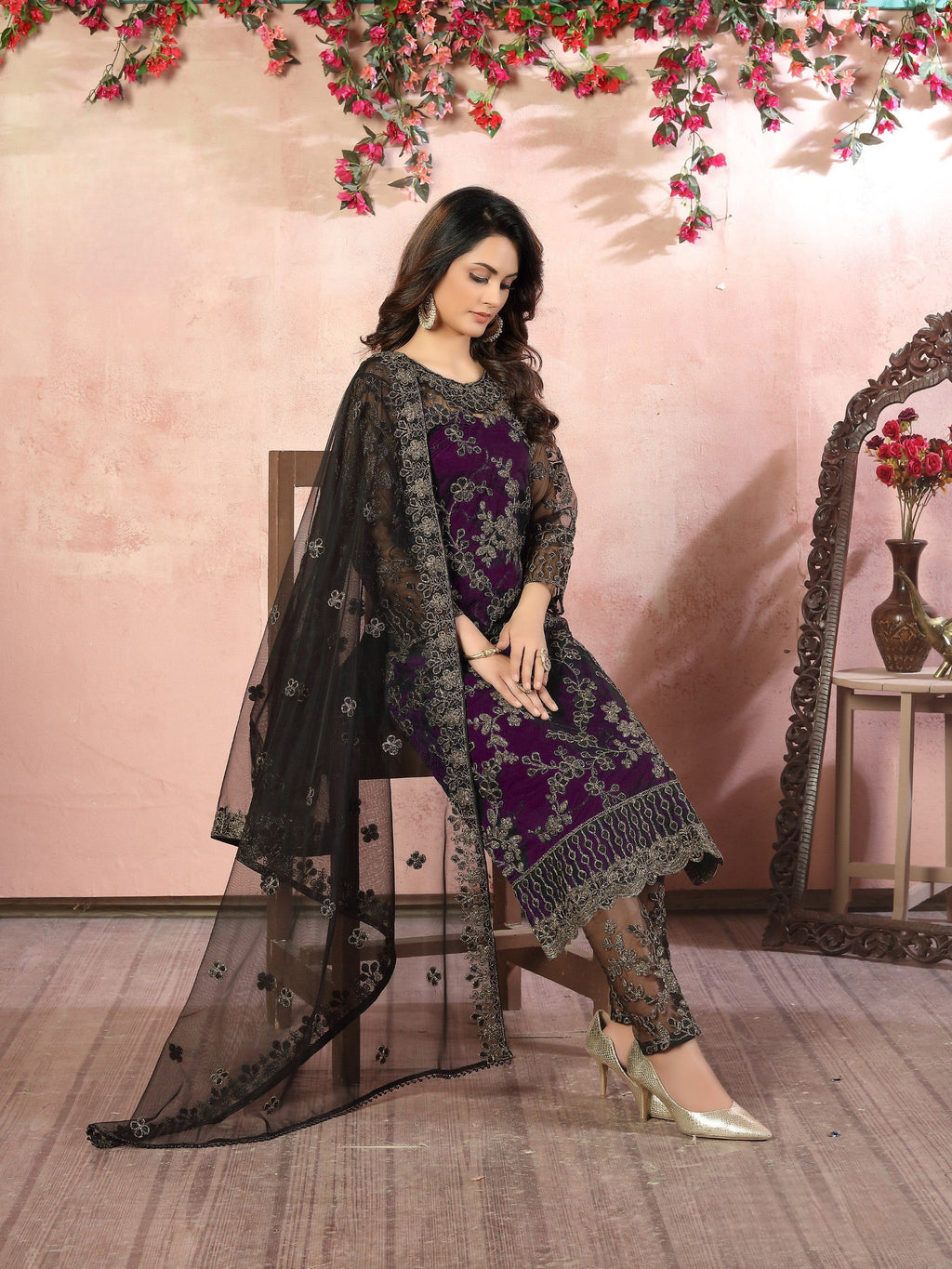 Anaita Purple Embroidered Net Salwar Suit