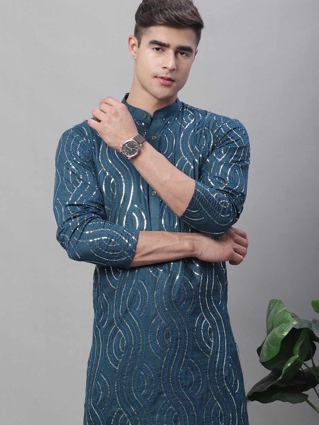 Sojanya Ethnic Motifs Embroidered Sequinned Pure Cotton Kurta with Churidar