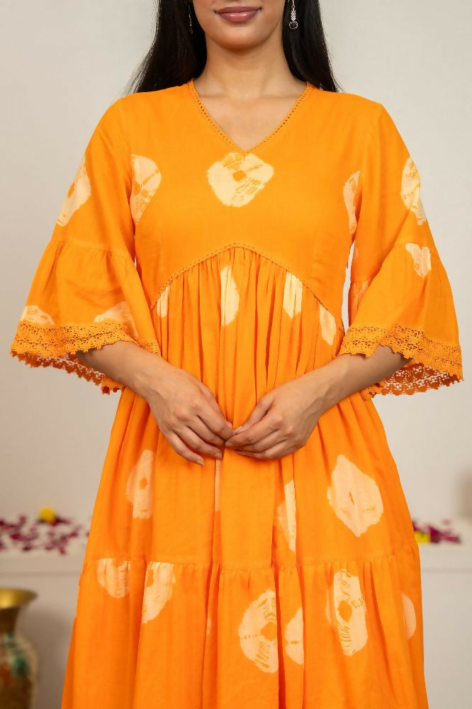 Joban Fashion Orange Tie & Dye Cotton Suit Set
