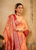 Anaita Orange Soft Tussar Silk With Kalamkari Weaving Saree With Blouse