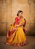 Anaita Yellow Soft Tussar Silk With Kalamkari Weaving Saree With Blouse
