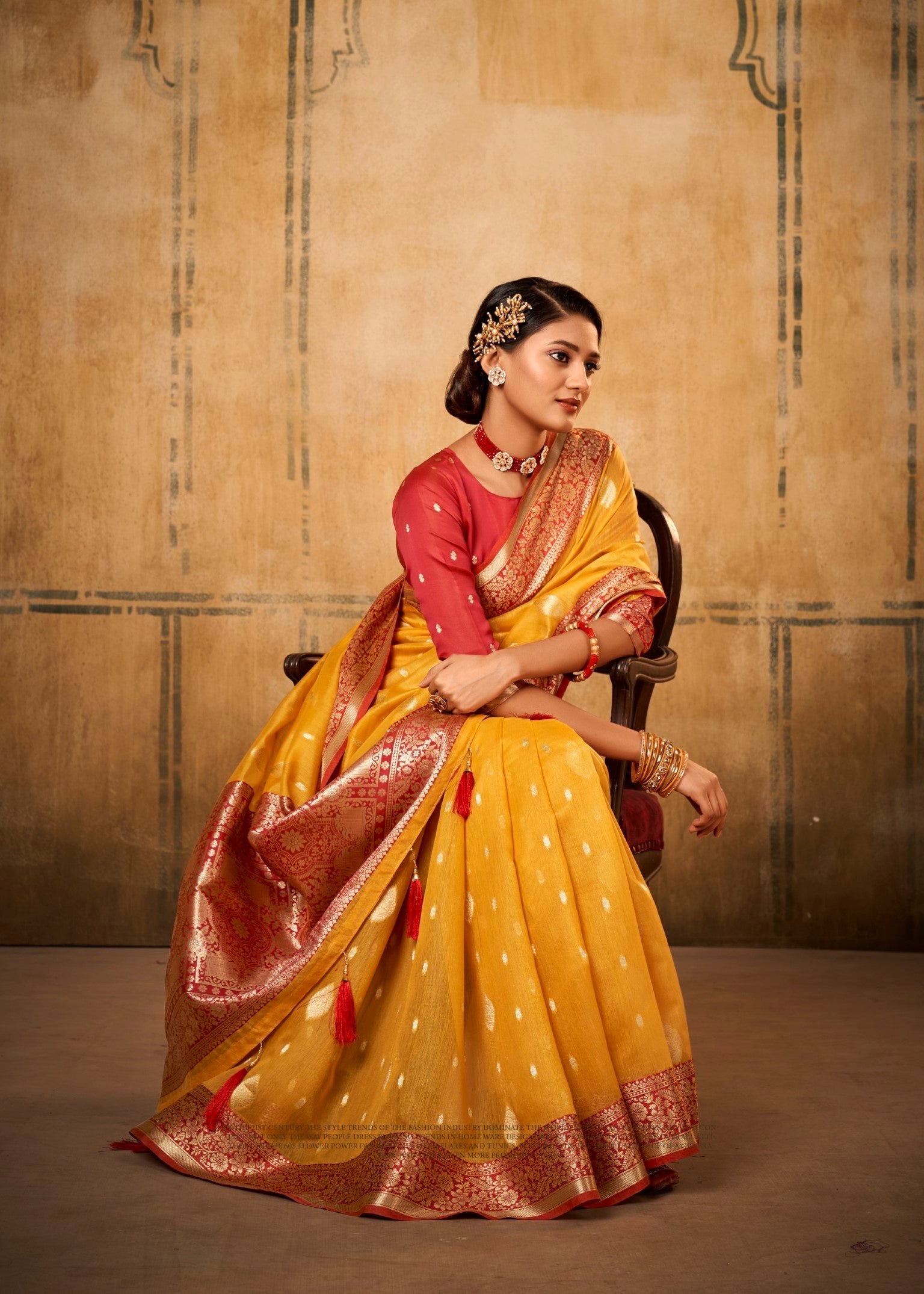Anaita Yellow Soft Tussar Silk With Kalamkari Weaving Saree With Blouse