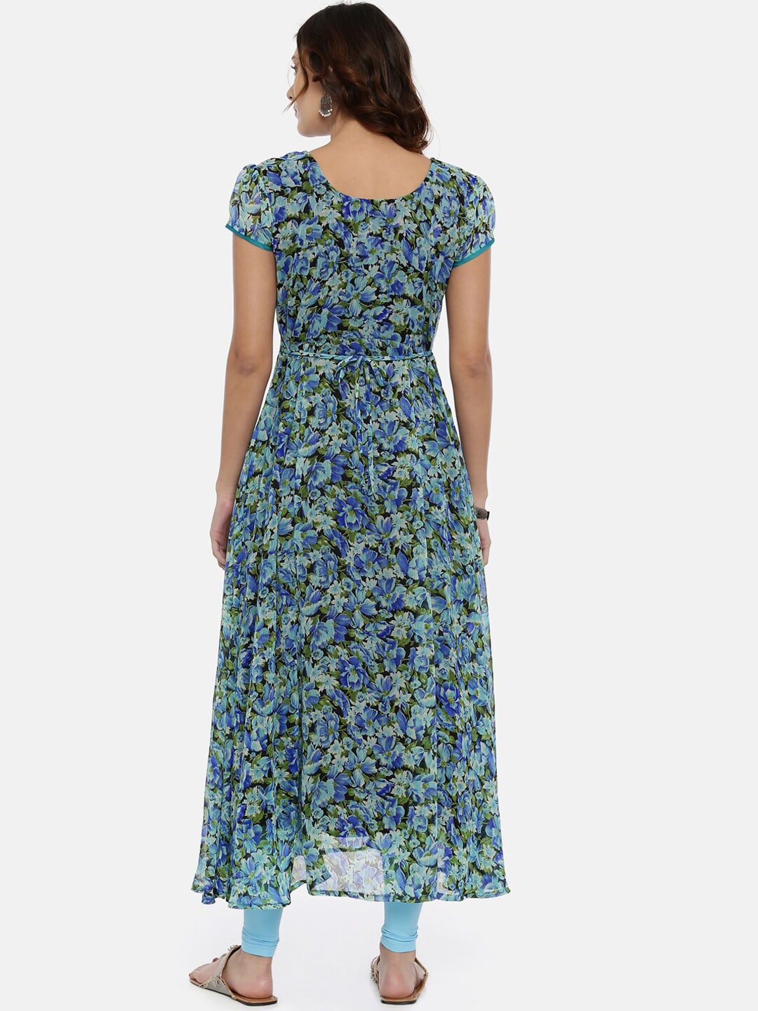 Souchii Blue & Green Printed A-Line Kurta
