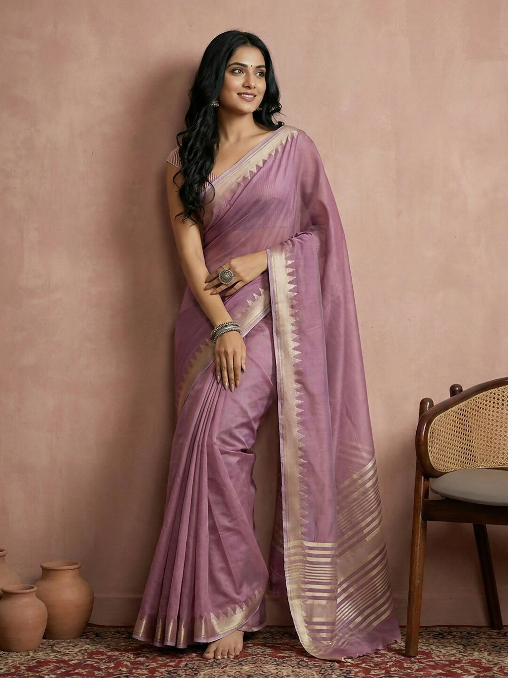 Shree Shyam Fashion Purple Cotton Saree