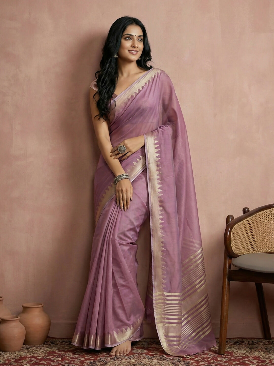 Shree Shyam Fashion Purple Cotton Saree