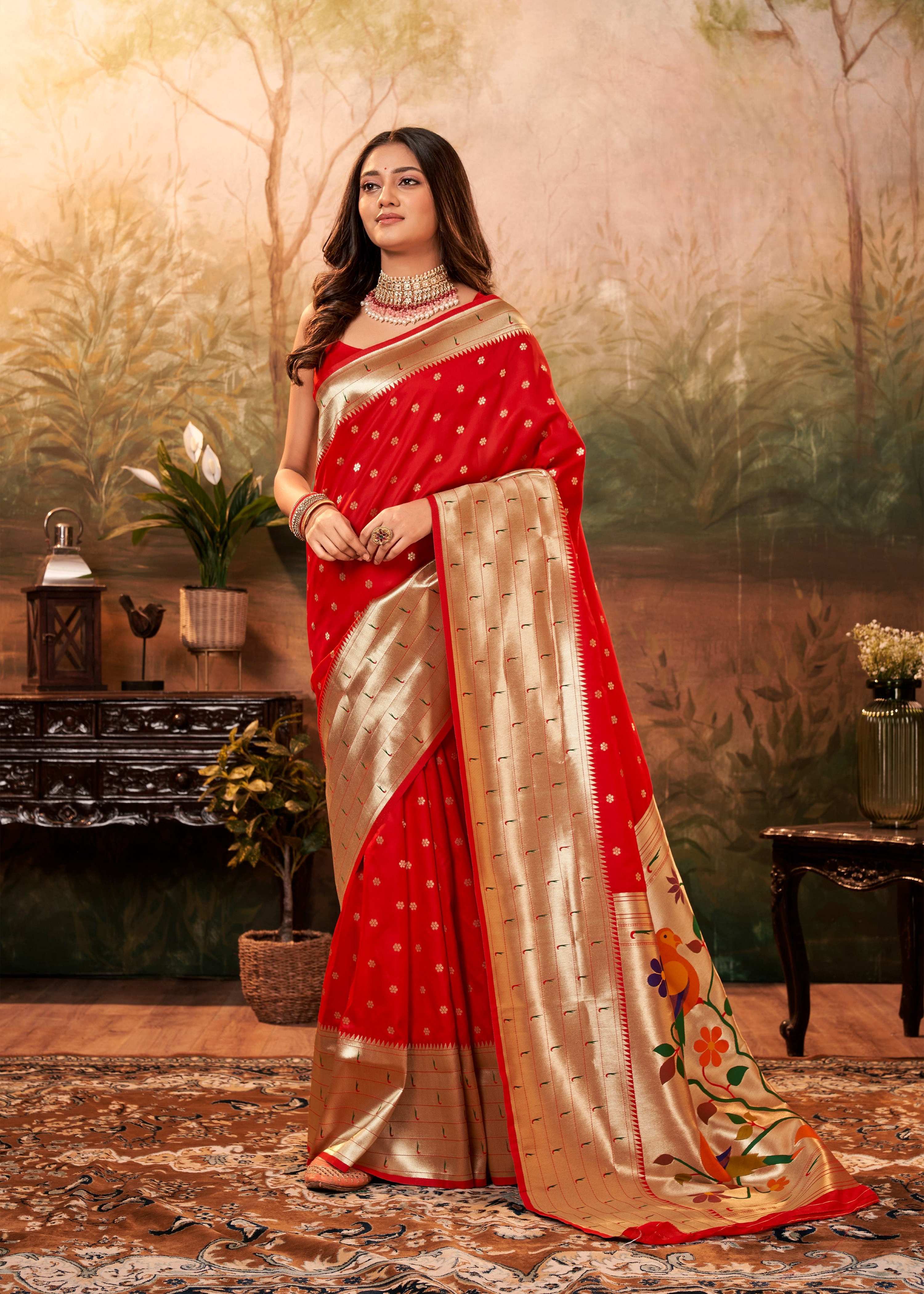 Anaita Red Designer Zari Weaving Pure Paithani Silk Saree With Blouse