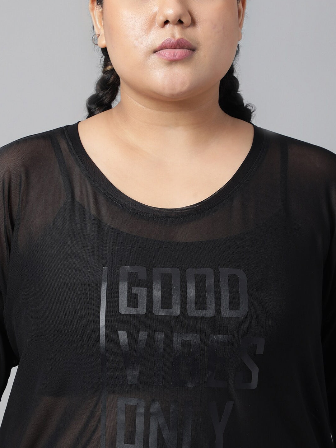 MKH Plus Size Typography Printed Drop-Shoulder Sleeves Dri-FIT Relaxed Fit Sports T-shirt