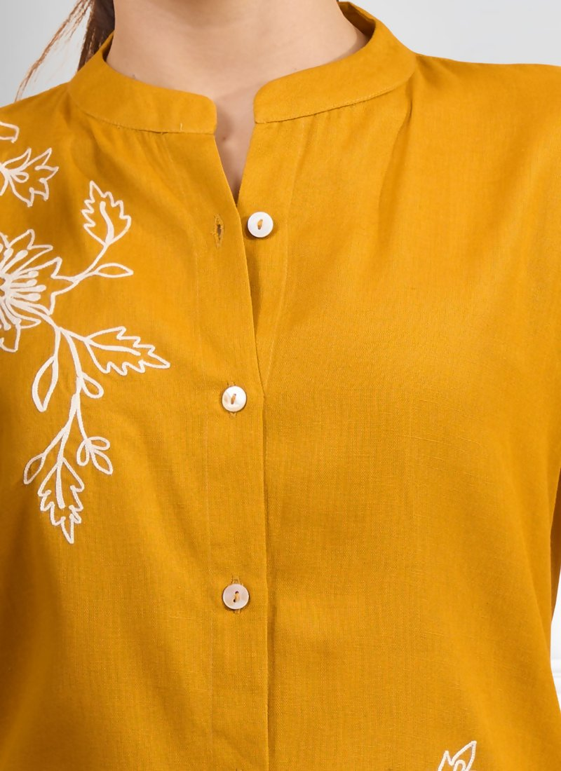 Joban Fashion Mustard Cotton, Linen Embroidered Readymade Cord Set