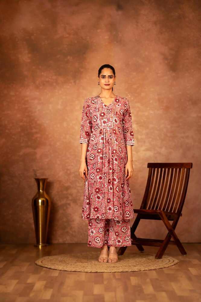 Joban Fashion Pink Hand Block Printed Cotton Suit Set