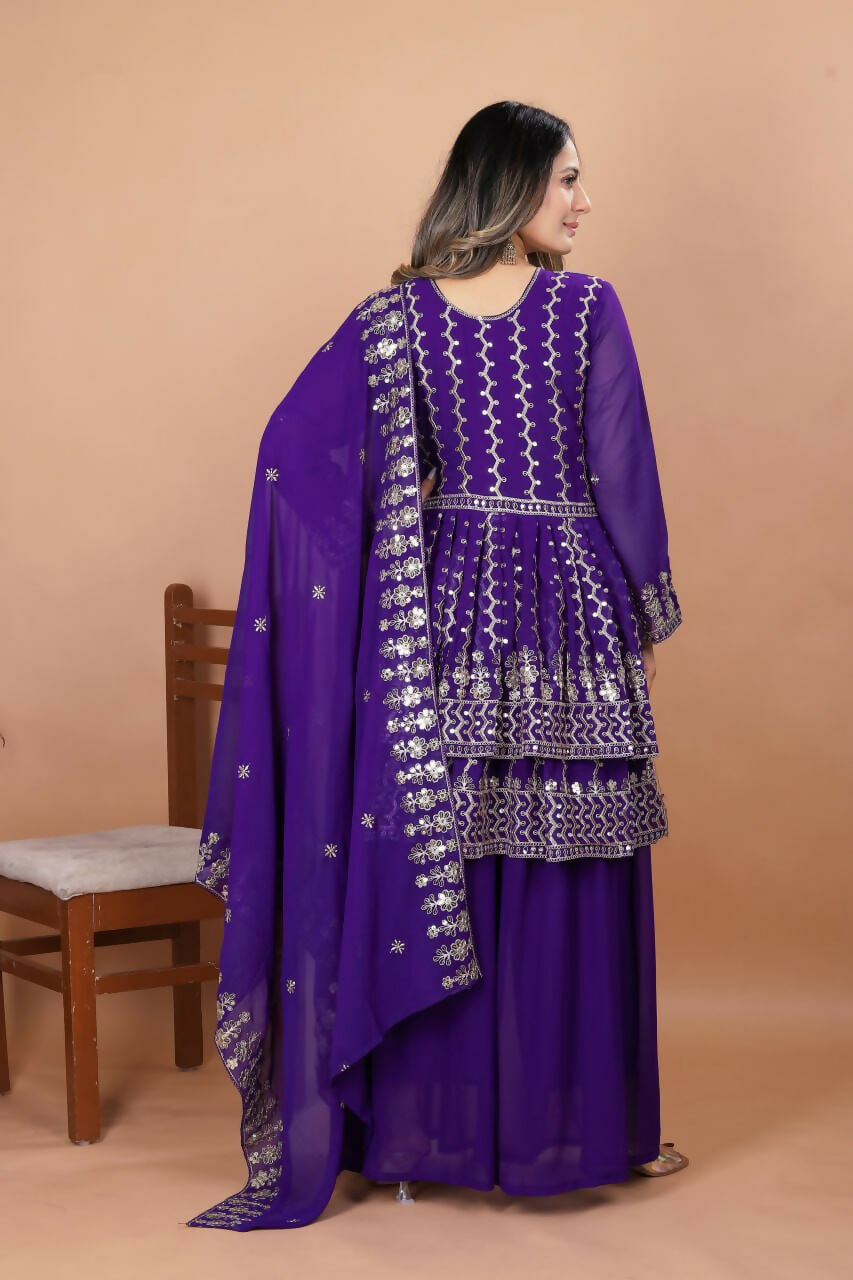 Joban Fashion Purple Georgette Embroidered Sharara Set