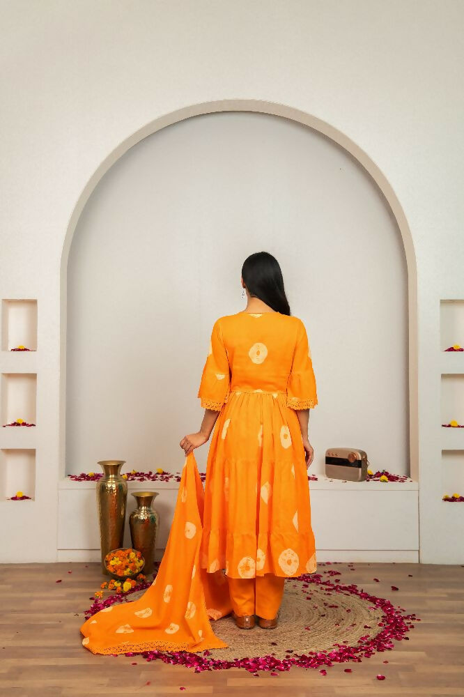 Joban Fashion Orange Tie & Dye Cotton Suit Set