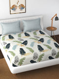 Florida Reeva Off White & Green Floral 180 TC Fitted King Bedsheet With 2 Pillow Covers