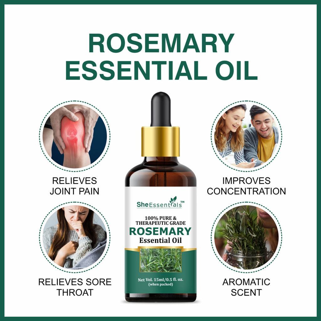 She Essentials Rosemary Essential Oil For Hair Growth & Longer Hair - 100% Pure & Natural