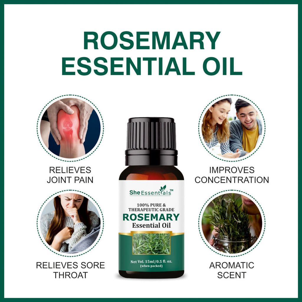 She Essentials Rosemary Essential Oil & Castor Oil Combo For Haircare & Skincare