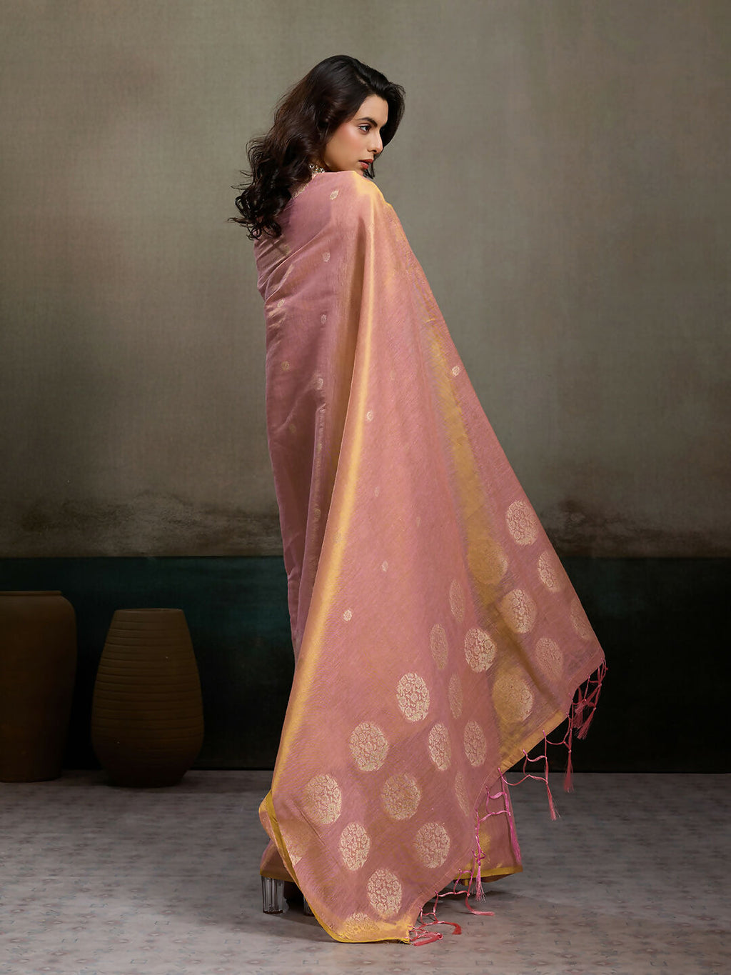 Shree Shyam Fashion Light Pink Tissue Silk Saree