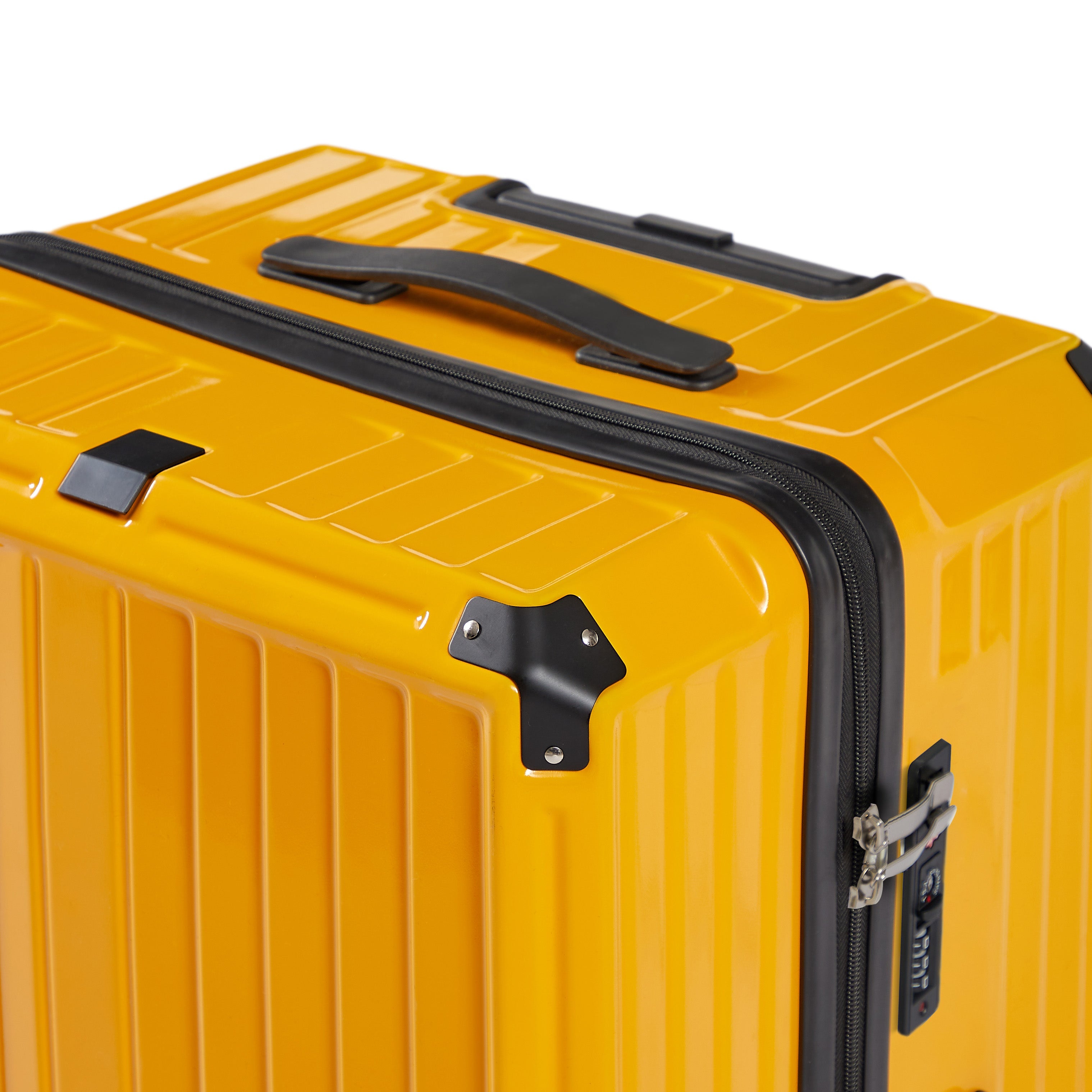 Luggage Set 4 pcs (20"/24"/29"/Travel Bag), PC+ABS Durable Lightweight Luggage with Collapsible Cup Holder TSA Lock, Yellow