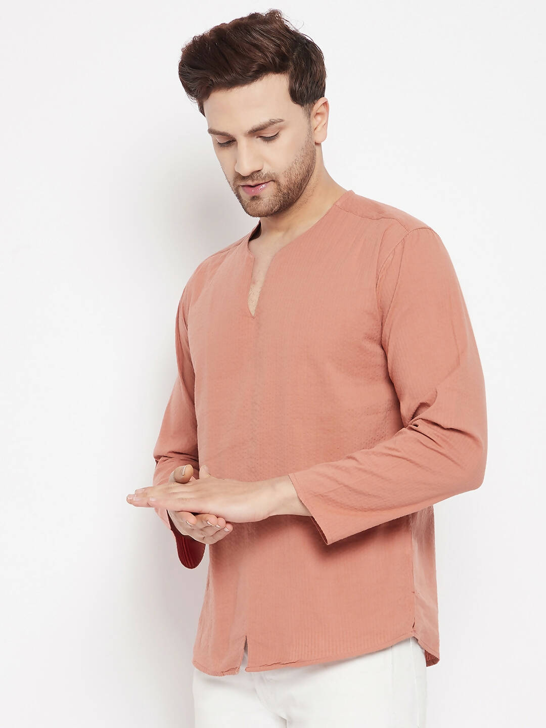 Even Apparels Brown Pure Cotton Men's Kurta With Slit Neckline