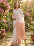 Shree Shyam Fashion White Linen Cotton Saree