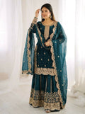 Teeya Creation Teal Color Fendy Silk Embroidery Work Wedding Wear Salwar Suit