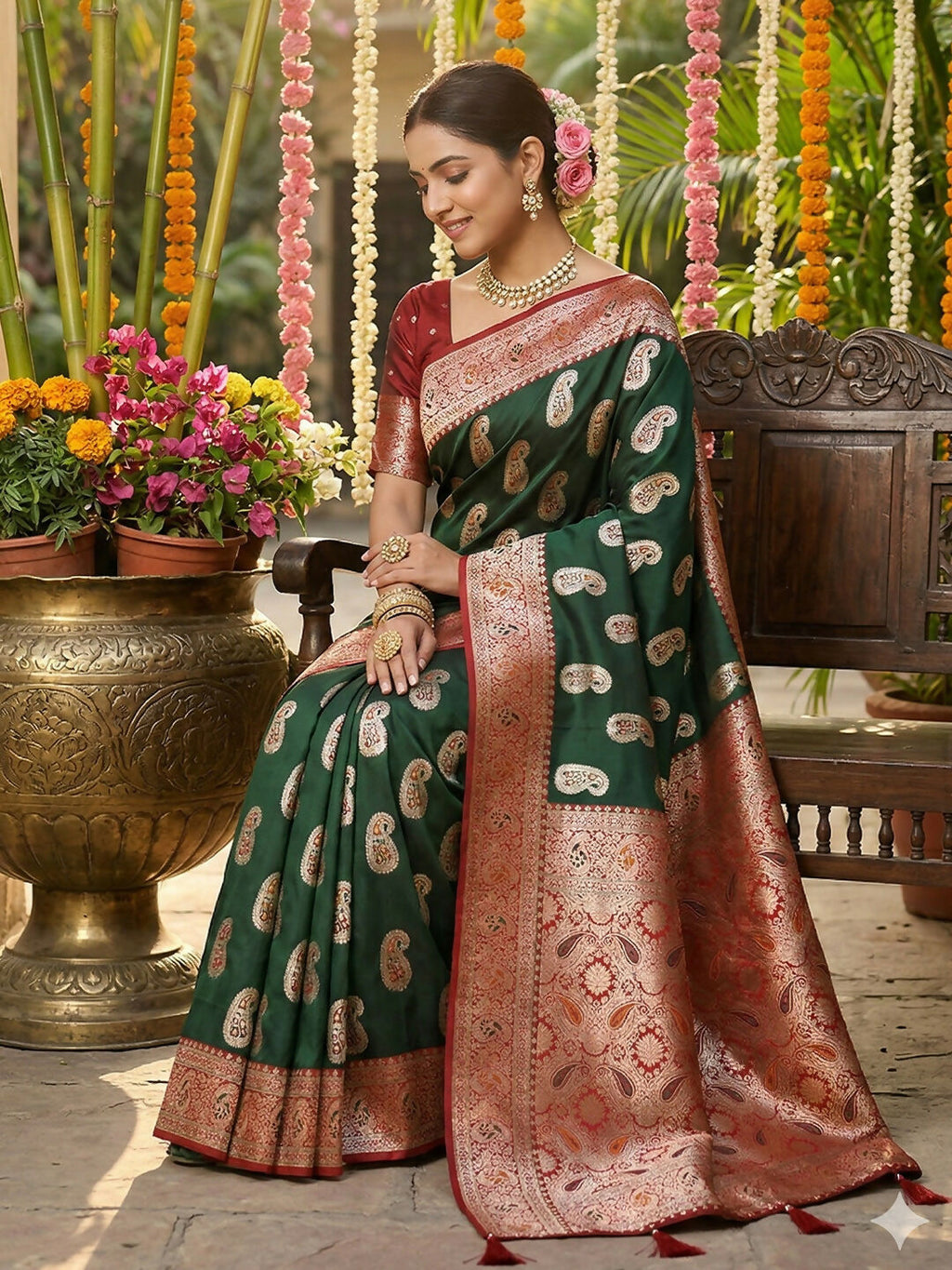 Shree Shyam Fashion Green Silk Blend Saree