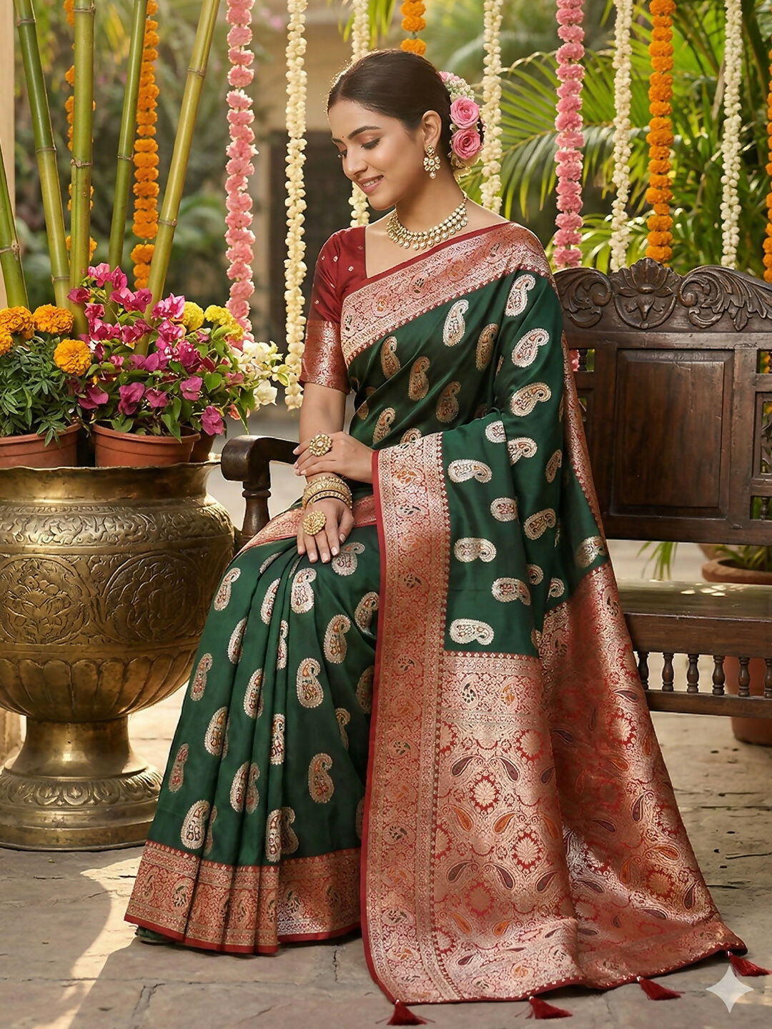 Shree Shyam Fashion Green Silk Blend Saree
