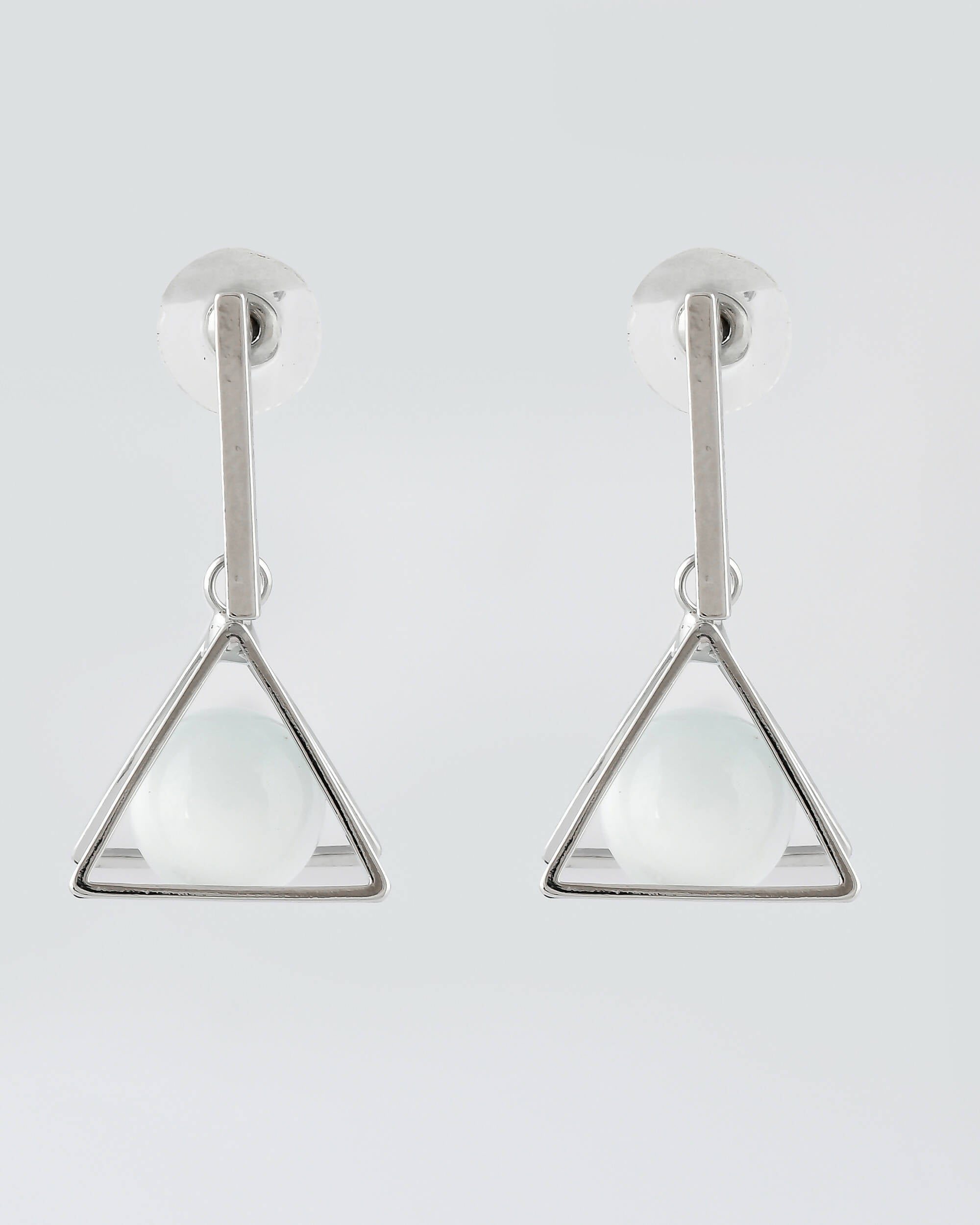 VOJ Women Sliver Triangle with Pearl Stainless Steel Stud Earrings