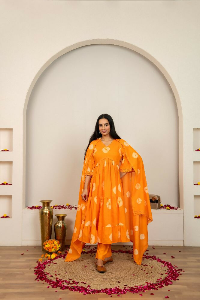 Joban Fashion Orange Tie & Dye Cotton Suit Set