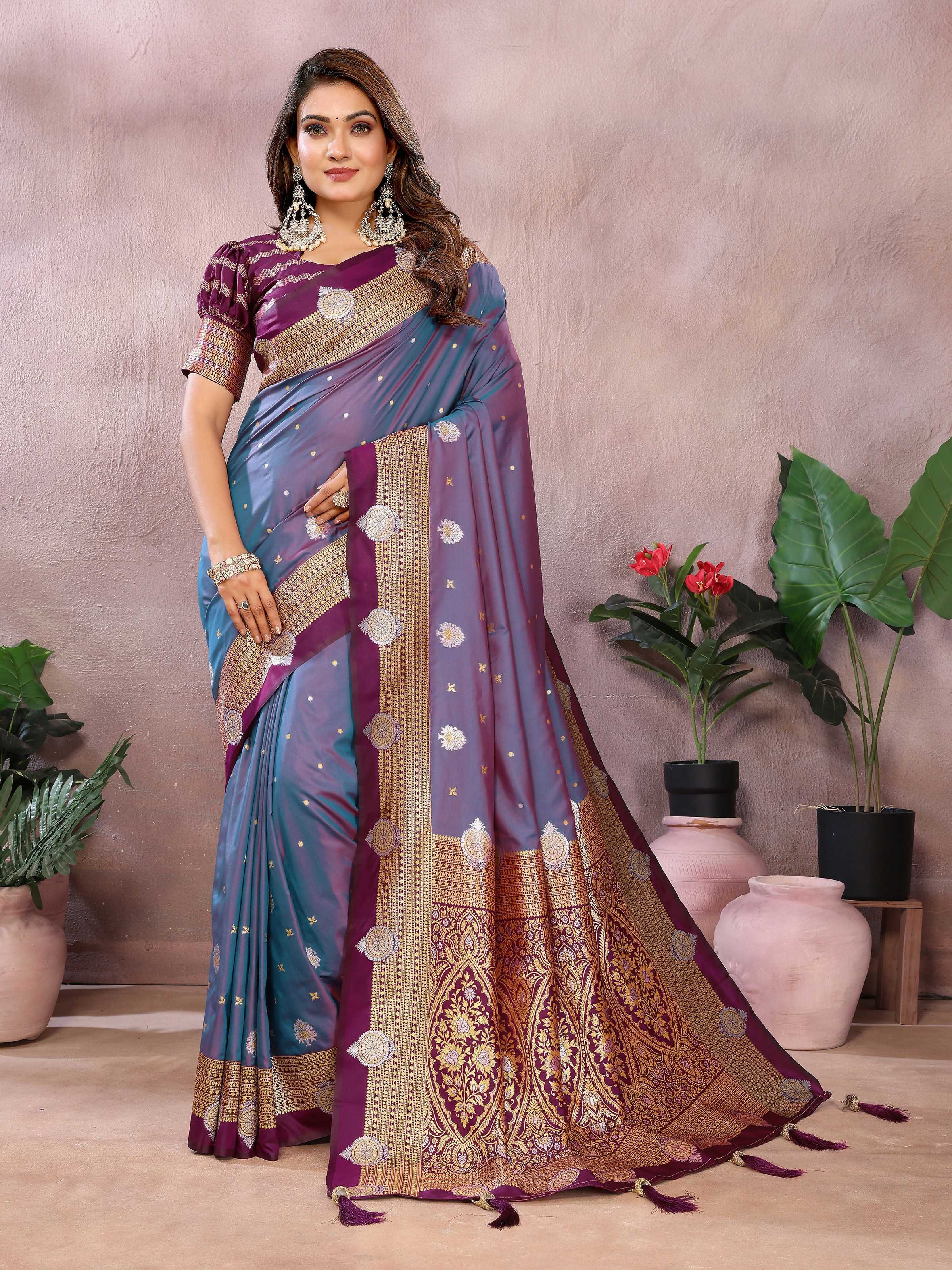 Aastha Fashion Purple Silk Sarees Weaving Saree