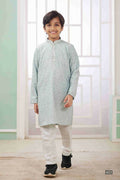 Raivat Ethnic Art Silk Embroidery Work Kids Kurta Pajama In Mint Green Colour
