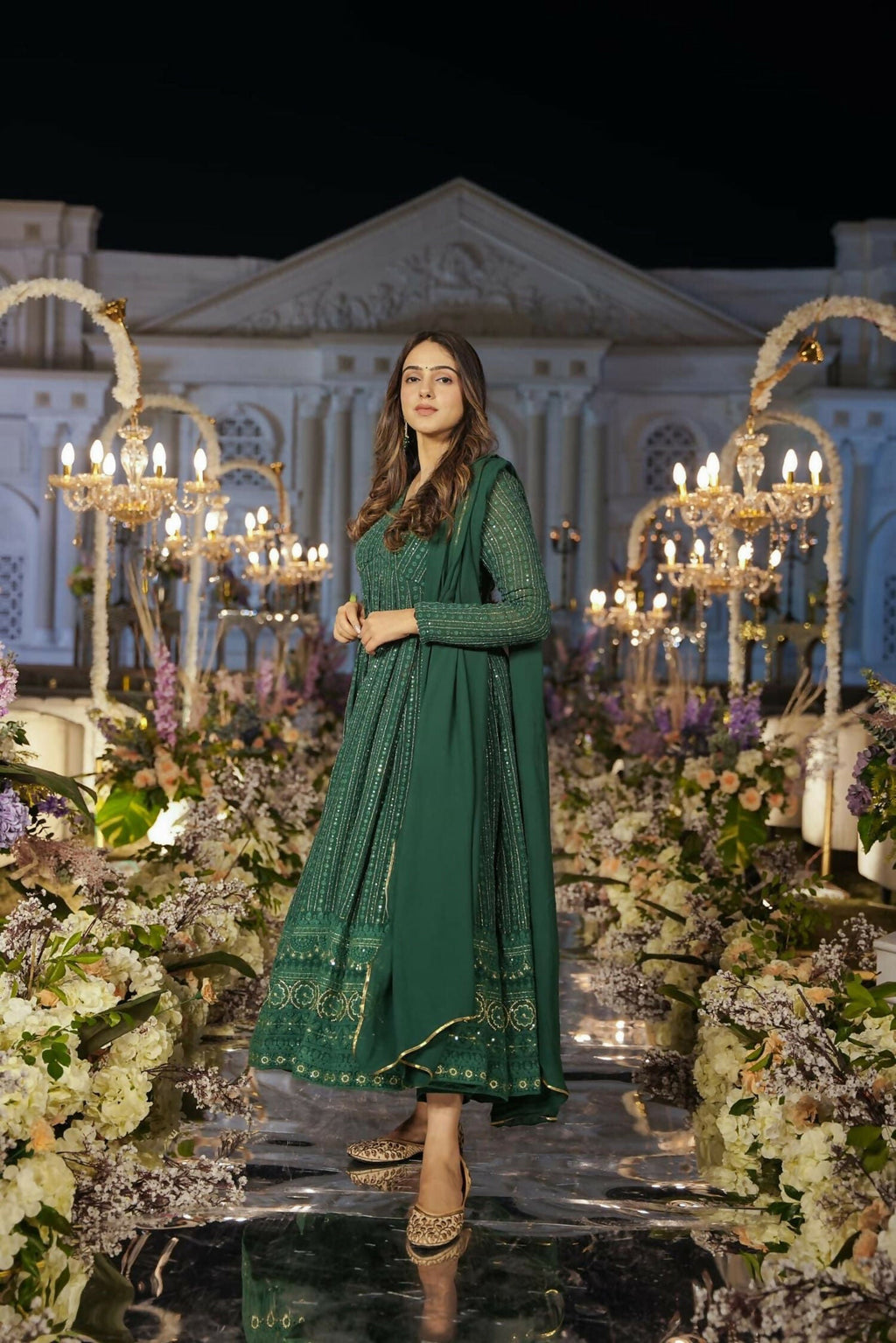 Aayaa Designer Embroidery Zari Sequins Work Faux Blooming Georgette Suit - Green