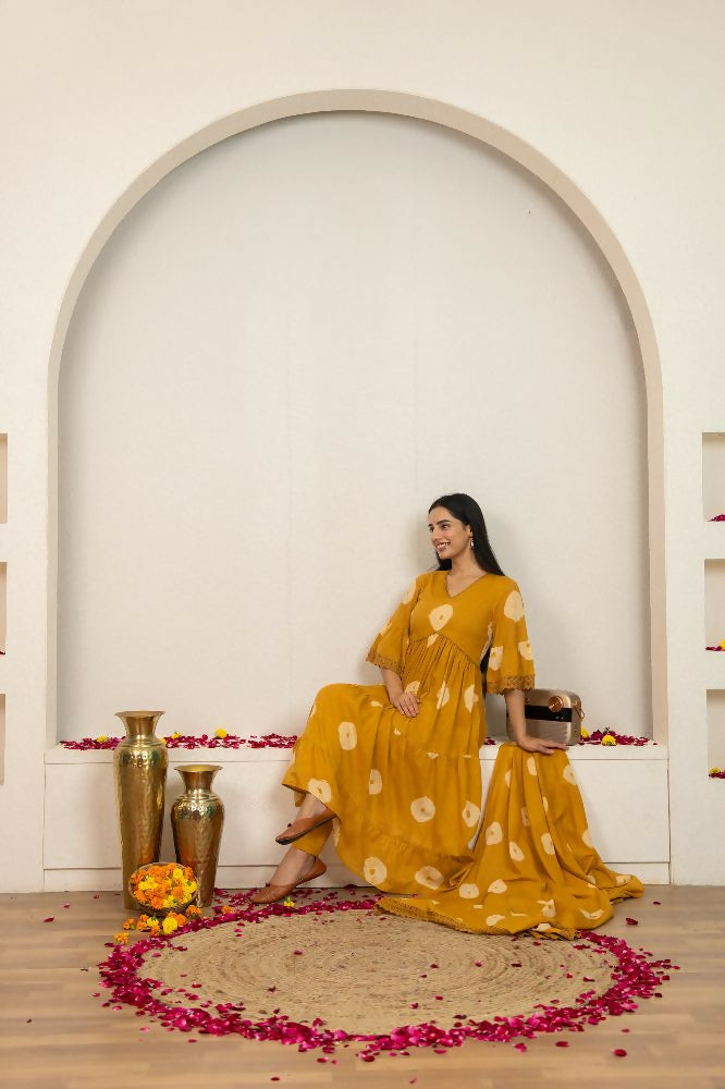 Joban Fashion Musard Yellow Tie & Dye Cotton Suit Set