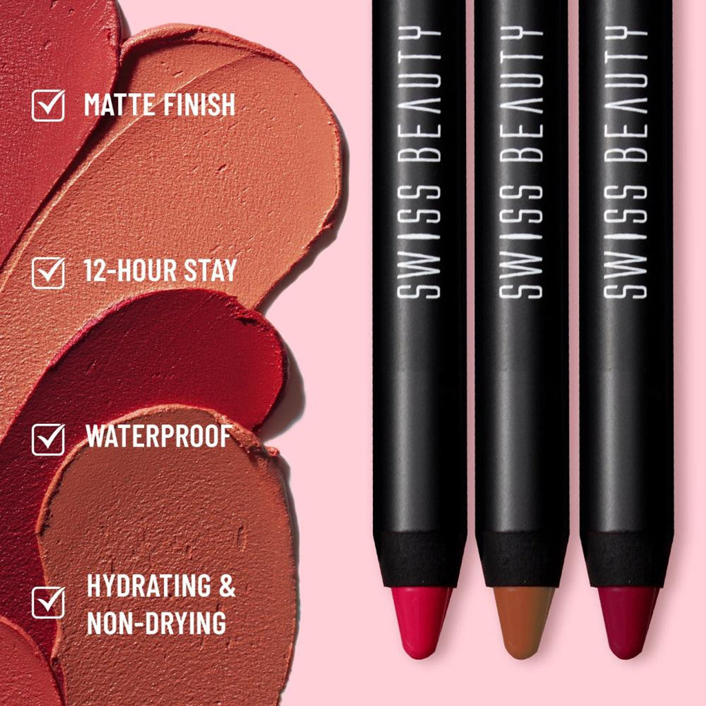 Swiss Beauty Matte Long Lasting Stay Maxx Lip Crayon Lipstick Matte Finish - Red Letter