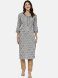Souchii Grey & Gold Printed Straight Kurta