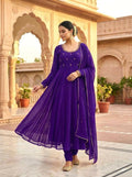 Teeya Creation Womens New Fancy Fox Georgette Heavy Quality Fabricw With Handwork Purple Gown Set