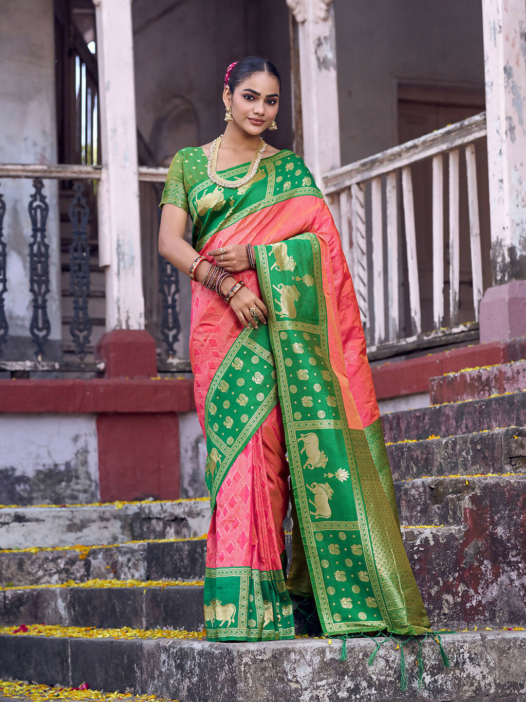 Shree Shyam Fashion Peach Soft Silk Saree