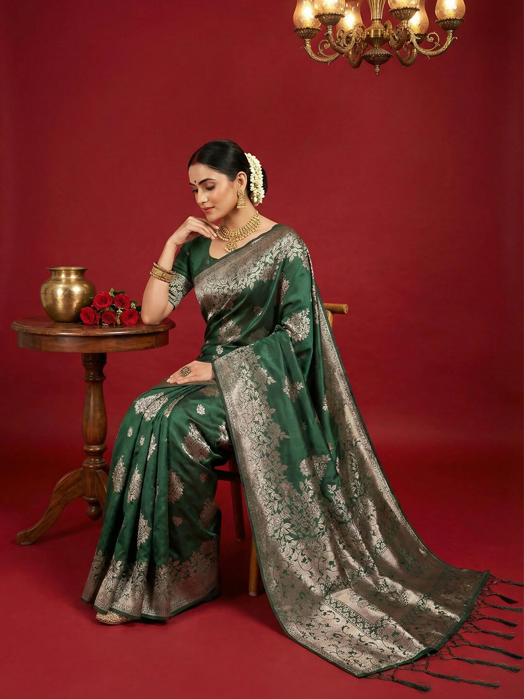 Shree Shyam Fashion Dark Green Silk Blend Saree