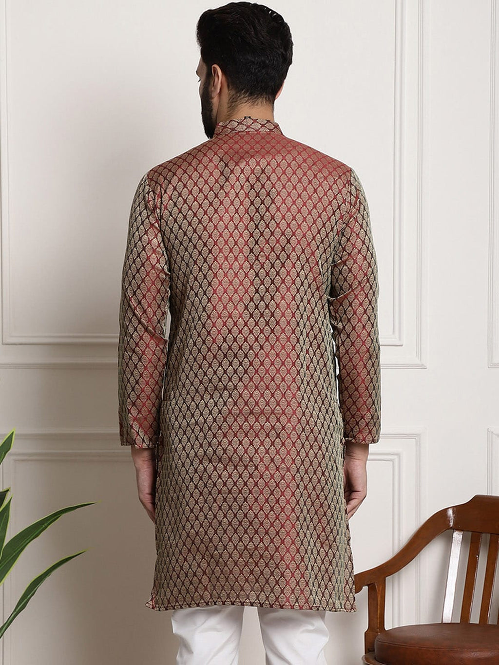 Sojanya Woven Design Mandarin Collar Silk Cotton Kurta
