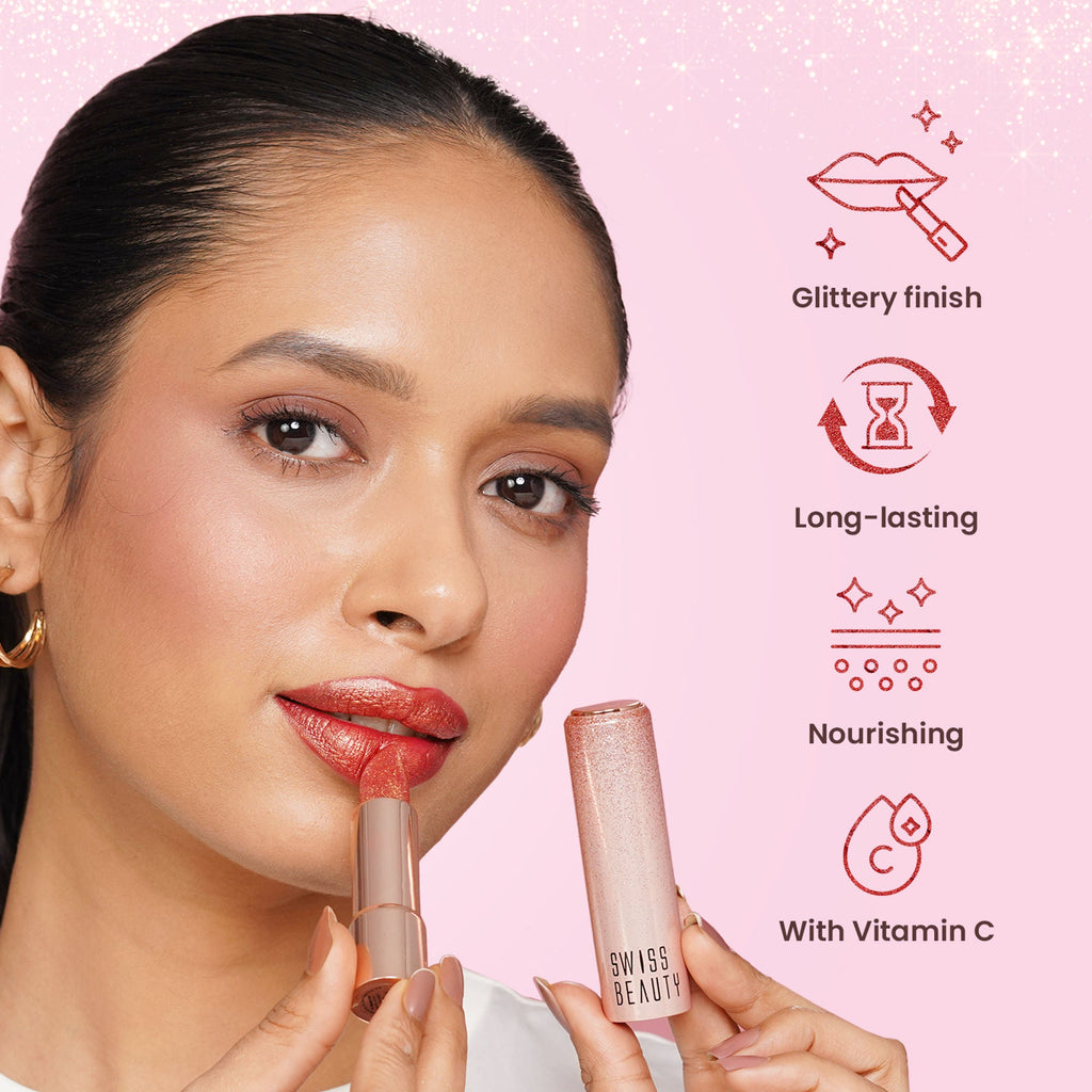 Swiss Beauty More Than Glitter Lipstick - 3 Glimmer Coral