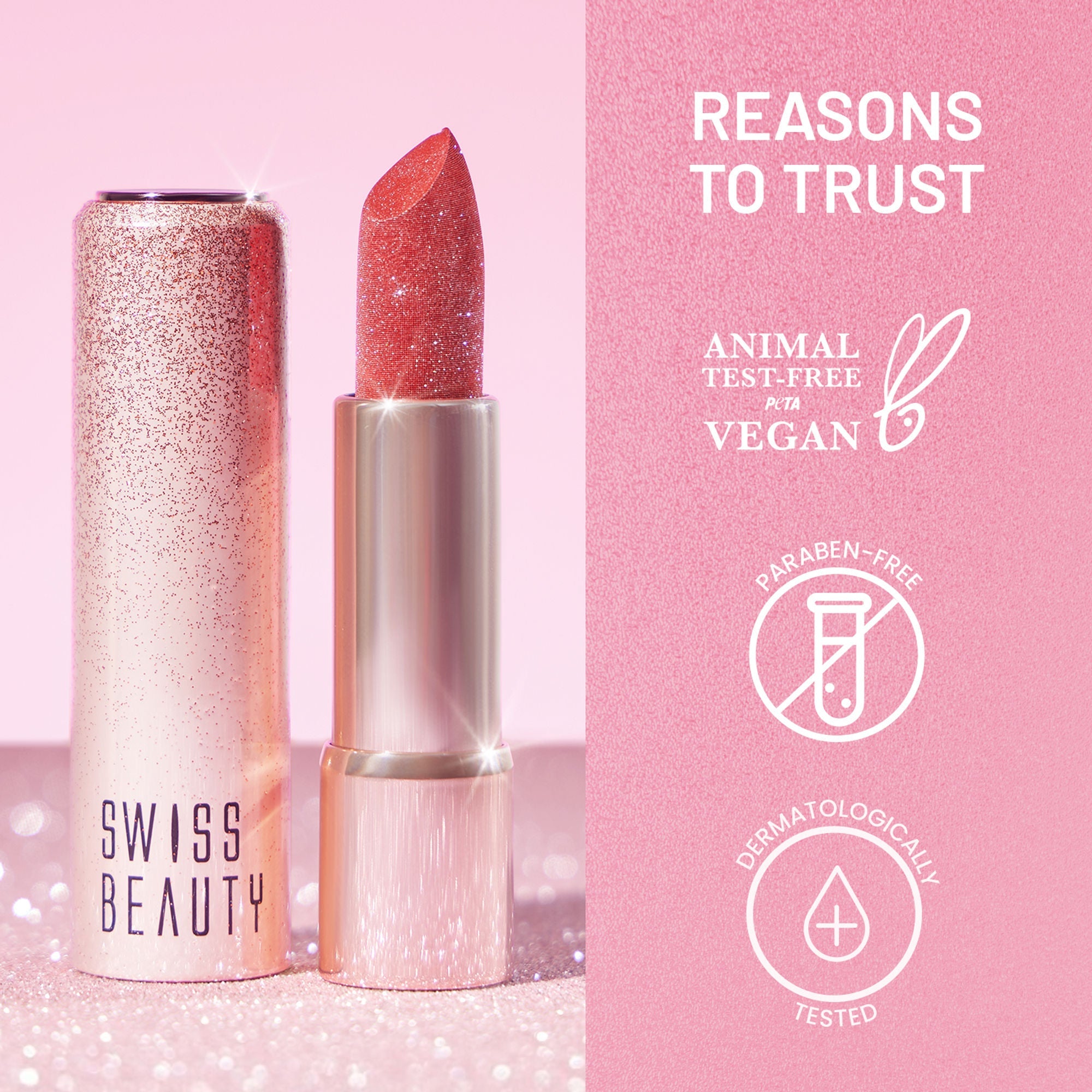 Swiss Beauty More Than Glitter Lipstick - 3 Glimmer Coral