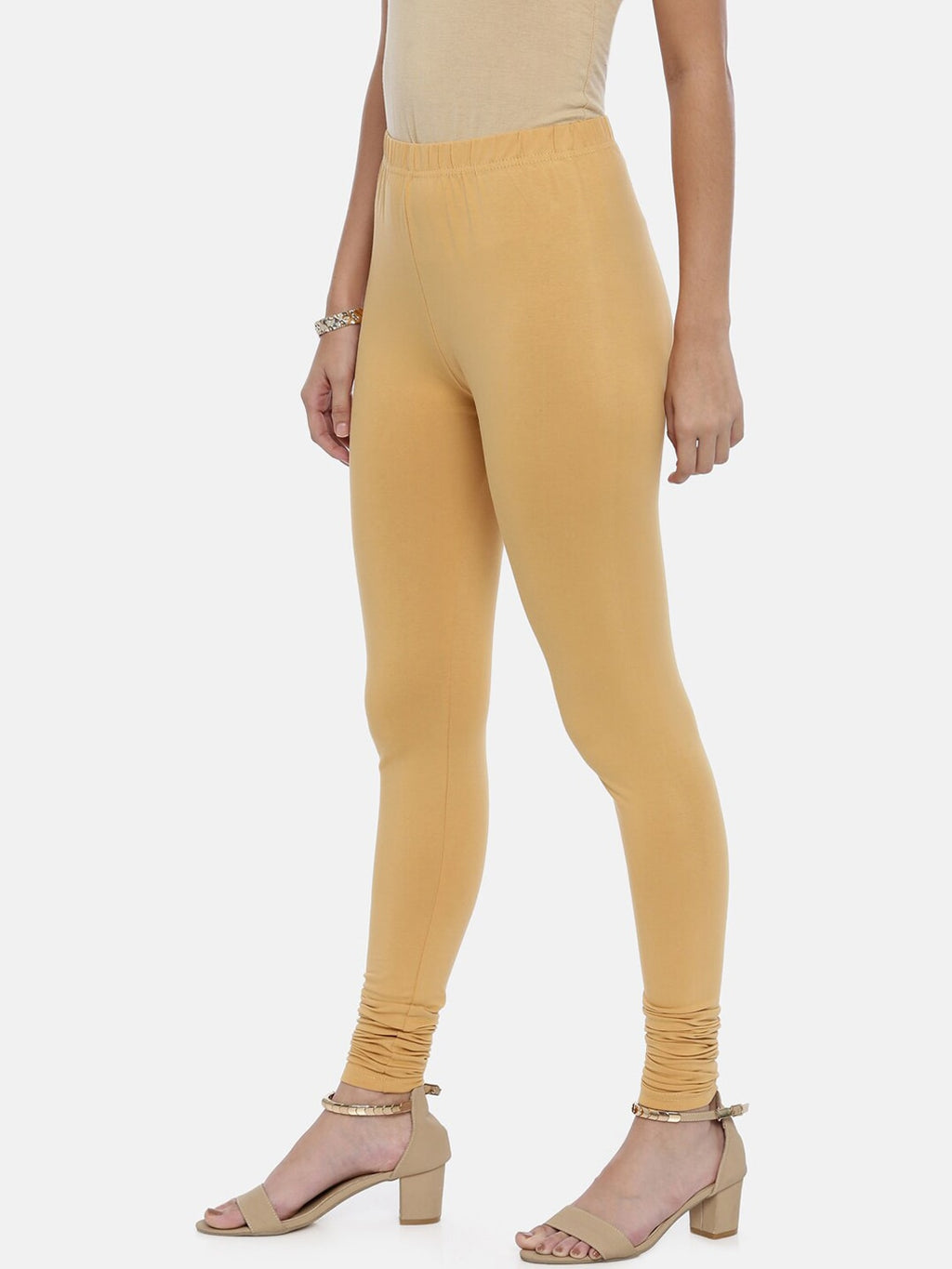 Souchii Beige Solid Slim-Fit Churidar-Length Leggings