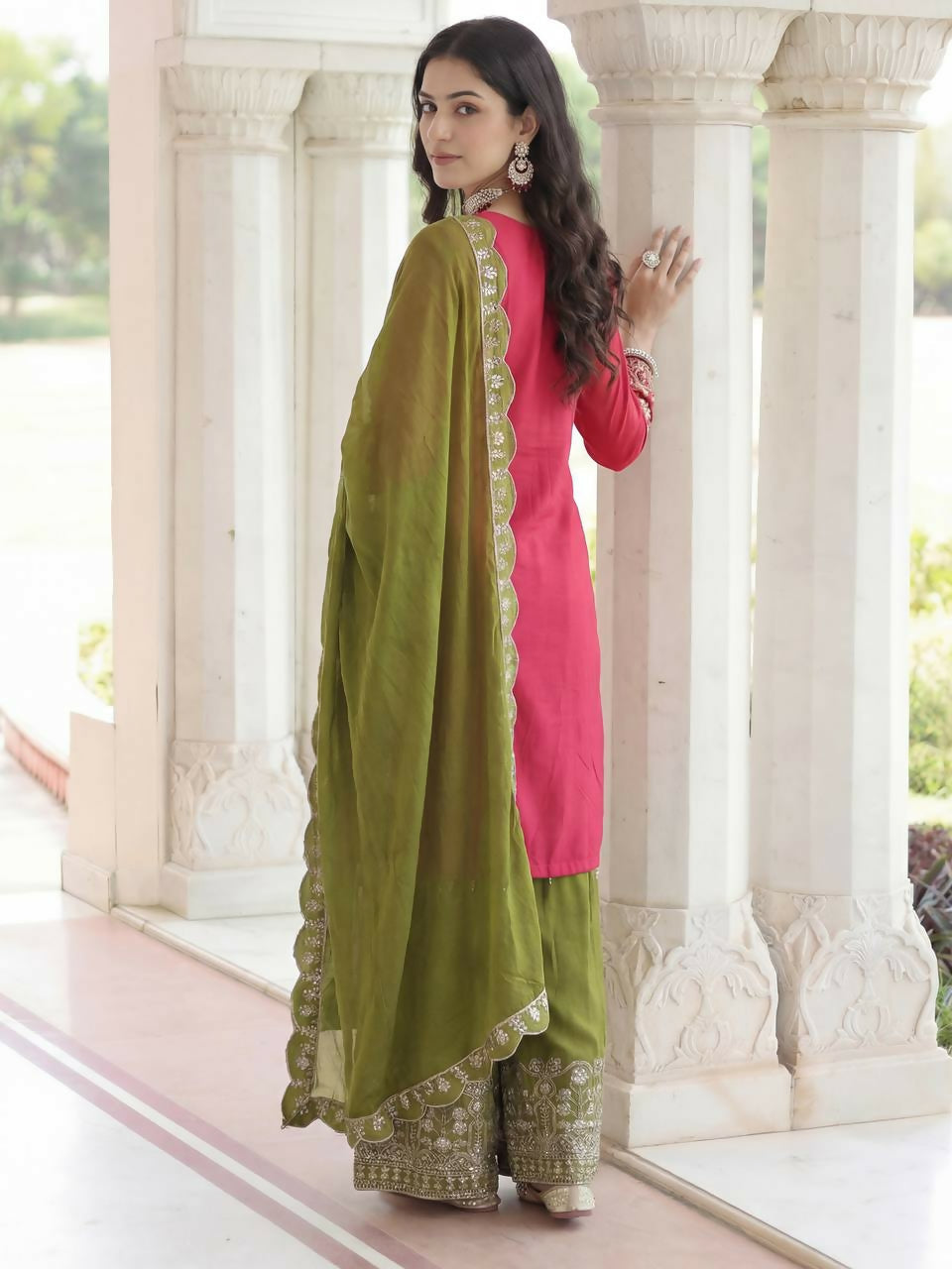 Joban Fashion Pink Silk Embroidered Sharara Set