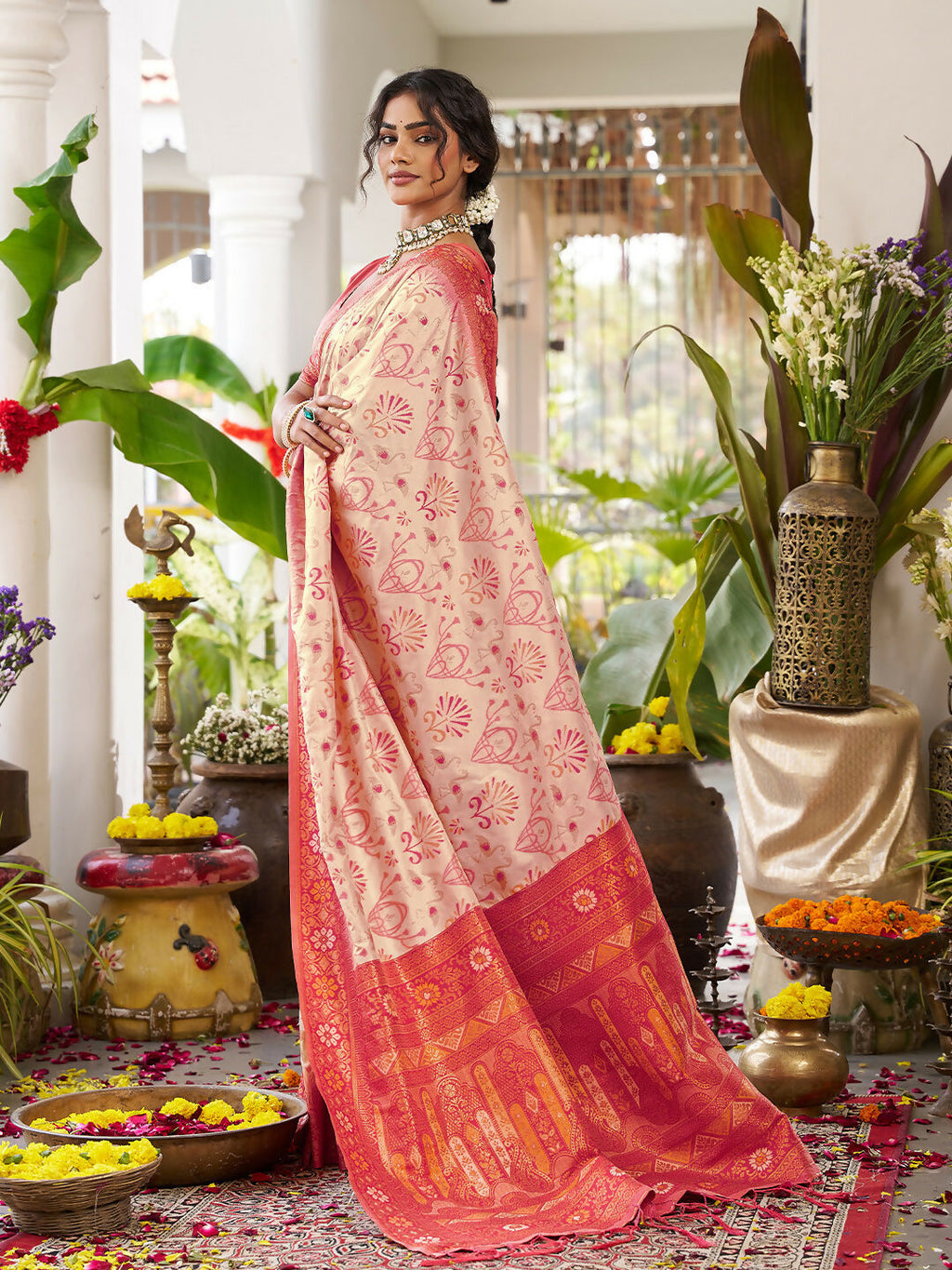 Shree Shyam Fashion Cream Soft Silk Saree